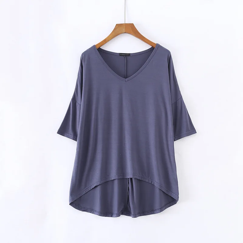 Women Spring Summer Casual Tshirt Batwing half Sleeve V-Neck Solid color Fashion streetwear T-Shirt Basic Tee Tops Plus size