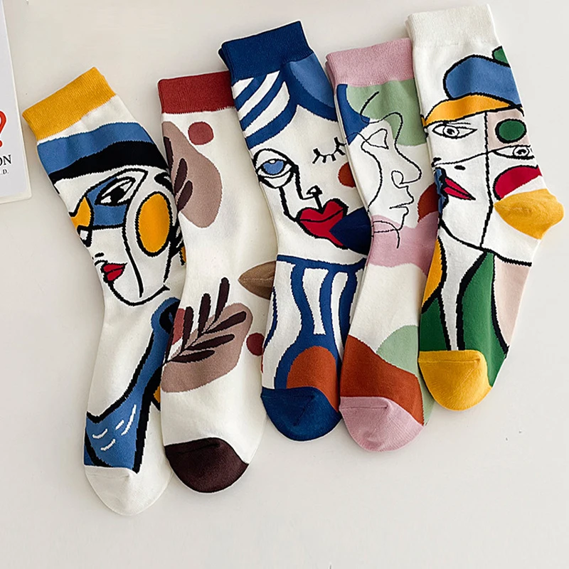 5 Pairs Personality Tide Socks Graffiti Socks Fashion Ins Trend Sports Couple Socks In The Tube Letter Embroidery Cotton Socks