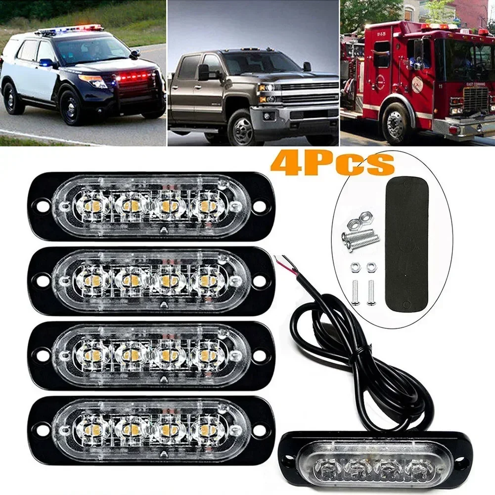 4pcs 4 Led Side Warning Lights 12V-24V Yellow Truck Van Bar Light Lamp Lightbars Cars Beacon Lamp Amber Traffic Lights