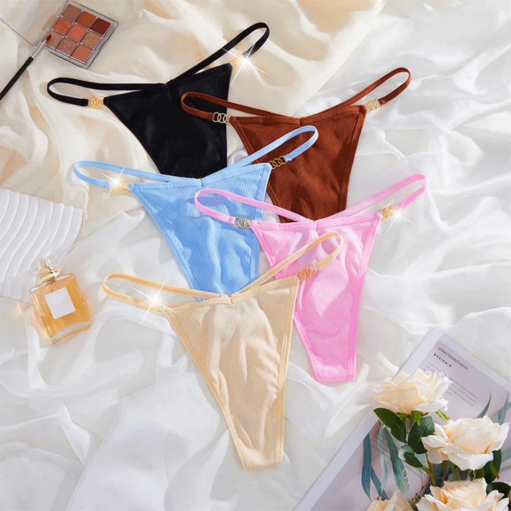 Fashion Seamless Bikini Thong Low Waist Ultra-thin T-back Briefs Simple Lingerie Thin Belt Panties Girls