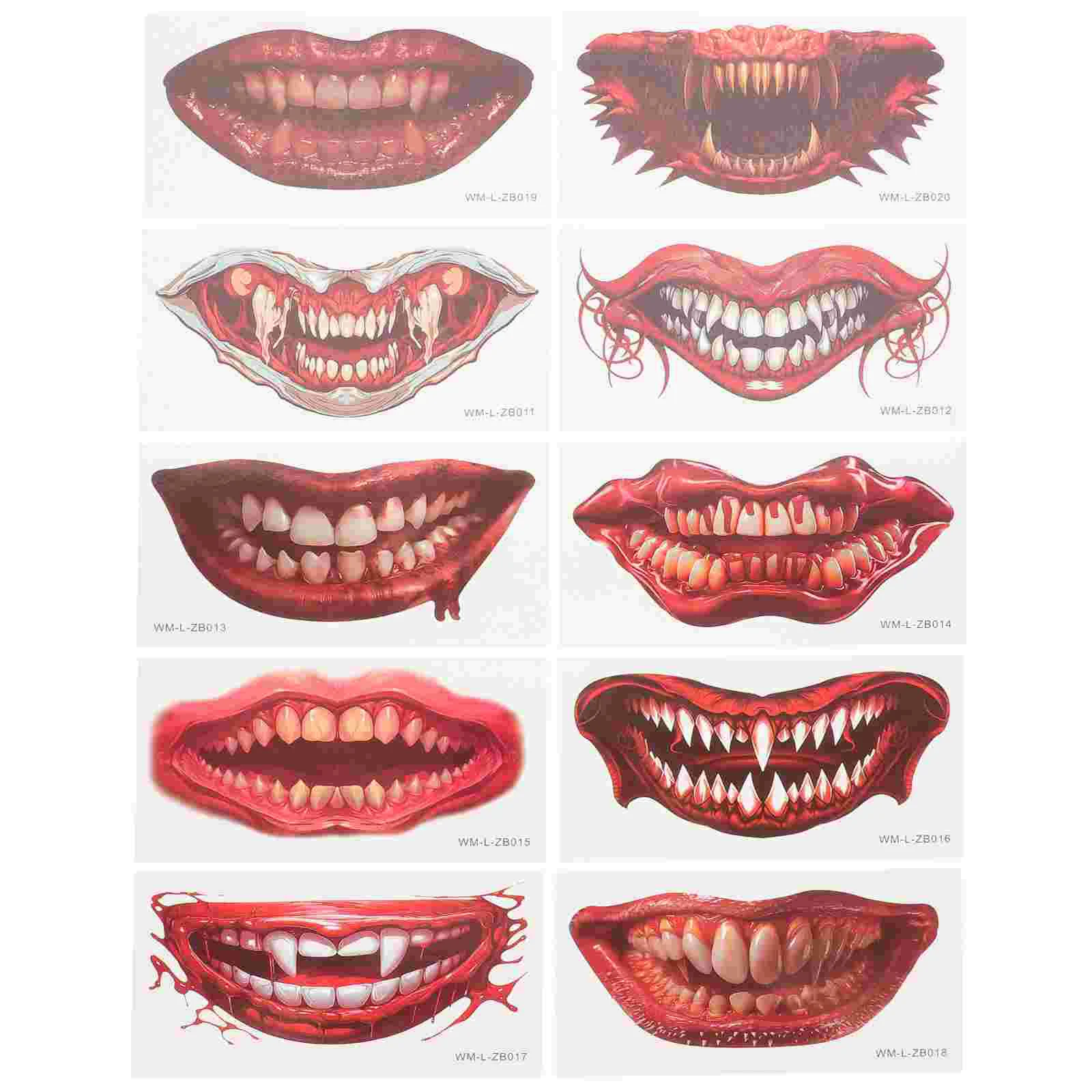 

10 Pcs Halloween Mouth Tattoo Stickers New Wound Party Horror Lip Face Decoration Eco-friendly Ink Decorative Tattoos