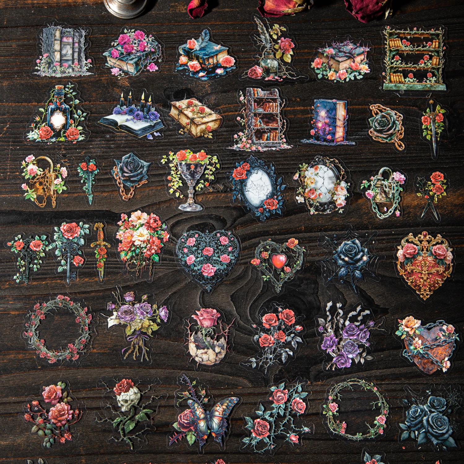 30 ورقة/حقيبة رعب قوطي داكن على شكل وردة تحت عنوان PET ملصق حزمة DIY بها بنفسك سجل القصاصات جراب هاتف دفتر الديكور الحرفية