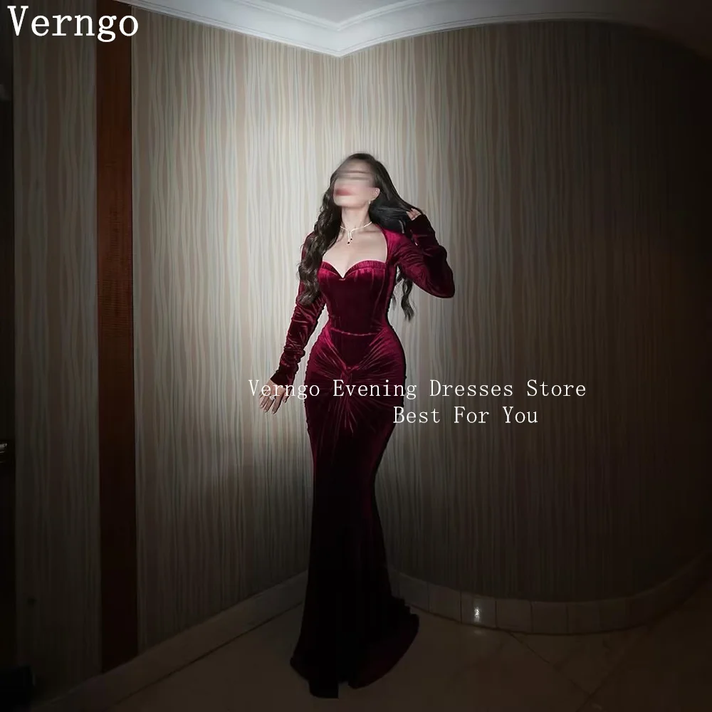 

Verngo Burgundy Velvet Mermaid Evening Dress Sweetheart Elegant Prom Party Dresses Women Simple Formal Occasion Dress Customized