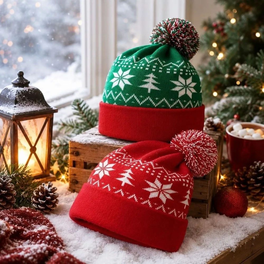 Fashion Snowflake Christmas Hat Jacquard Wool Knitted Beanie Hat Warm Christmas Tree Christmas Knitted Hat Children