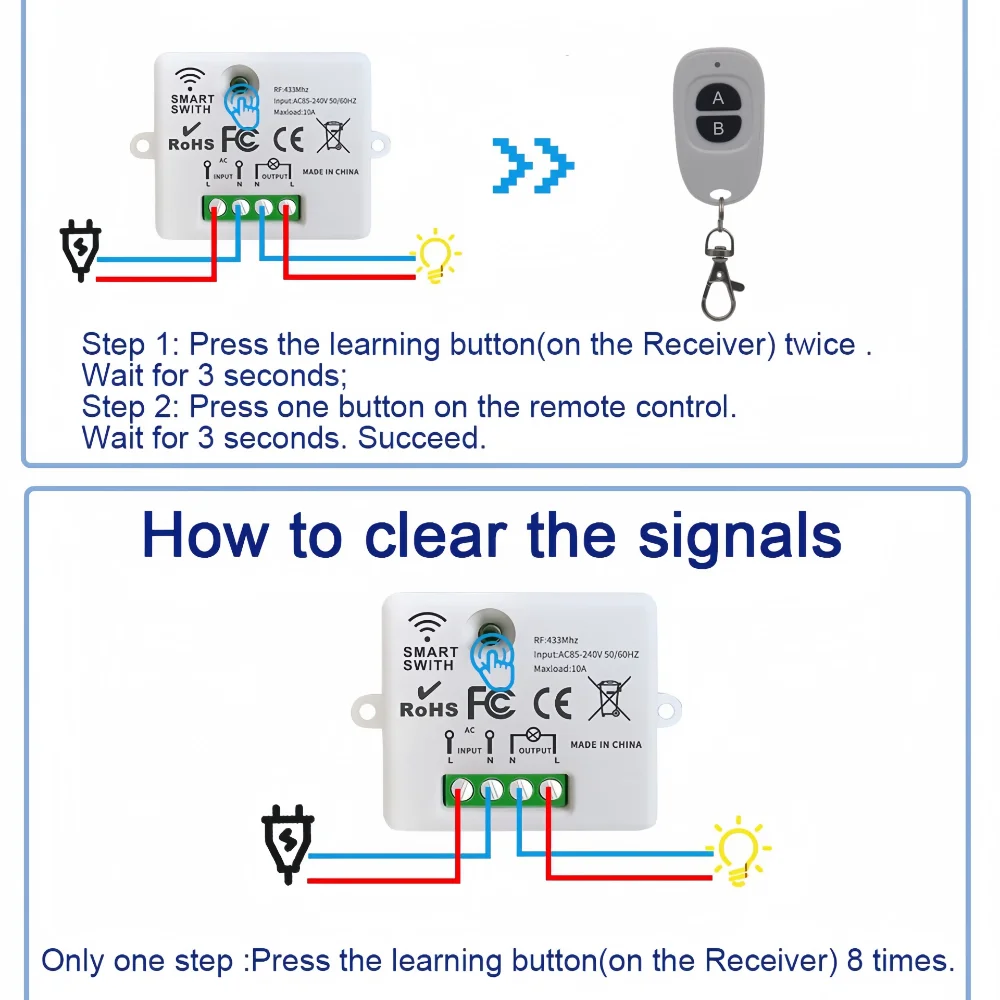 110V 220V Remote Control Switch 433 Mhz Remote Controls Wireless Relay Receiver Remote Transmitter For Led Lights Bulb DIY