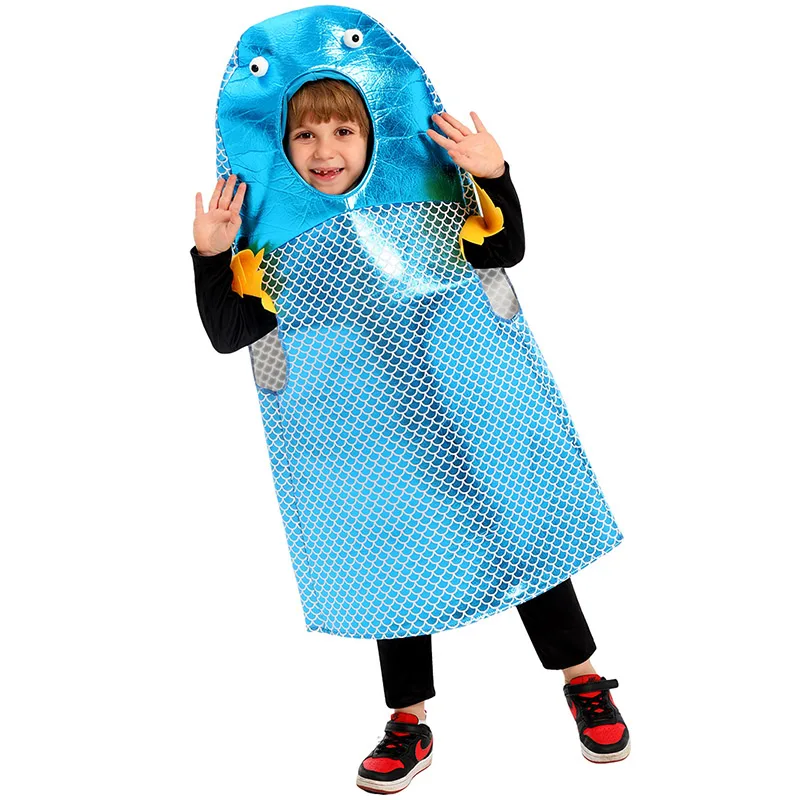 Unisex Kids Fish Costume Masquerade Fishy Sea Animal Fancy Dress Up Boys Girls Fisherman Halloween Costumes