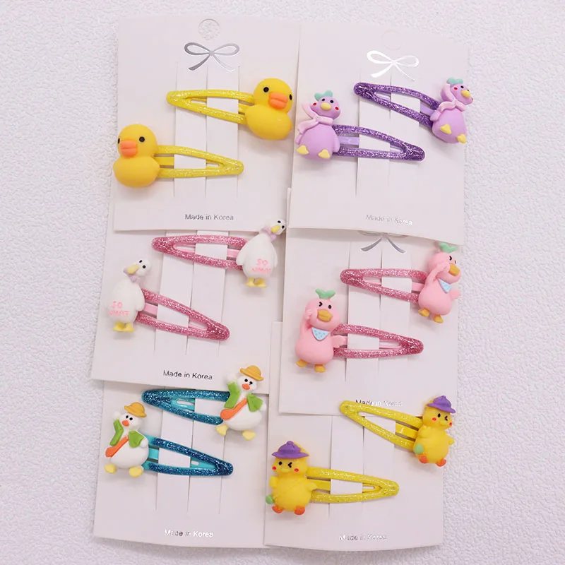 2Pcs/Set Kawaii Cartoon Hair Accessories Fashion Animal Duck Resin Baby Headband Children\'s Hair Clip For Girl Ornaments Gift