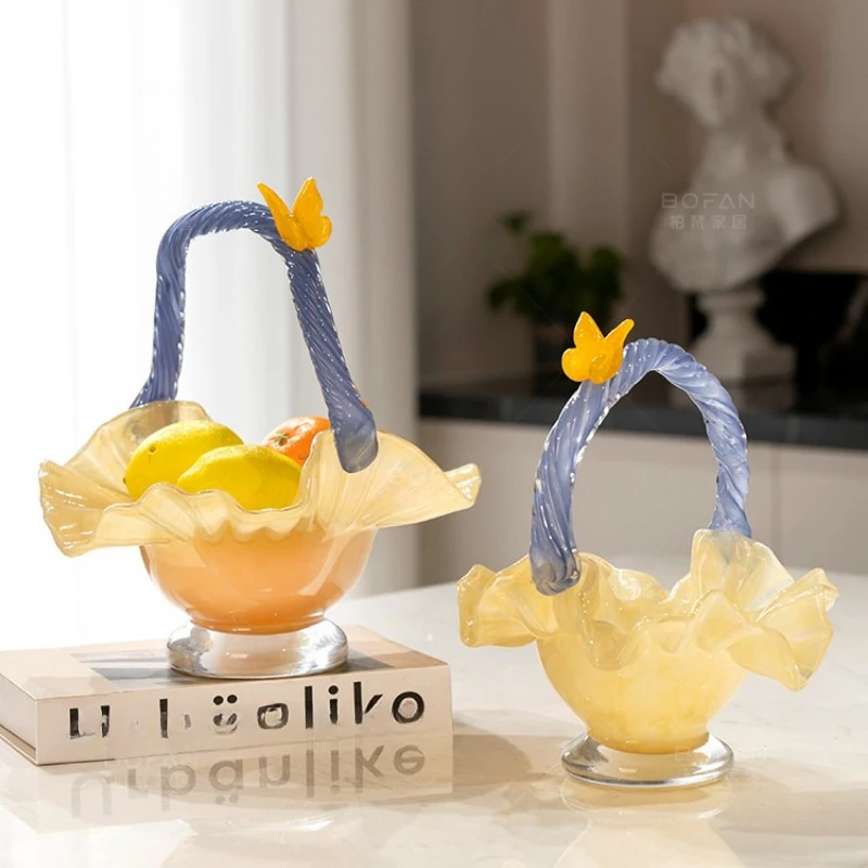 Basket art fruit plate handmade glass decorative fruit plate desktop storage