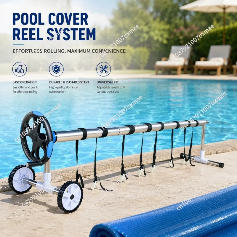 Aluminum Manual Pool Roller Reel, Swimming Pool Cover Reel with Manual Roller Design