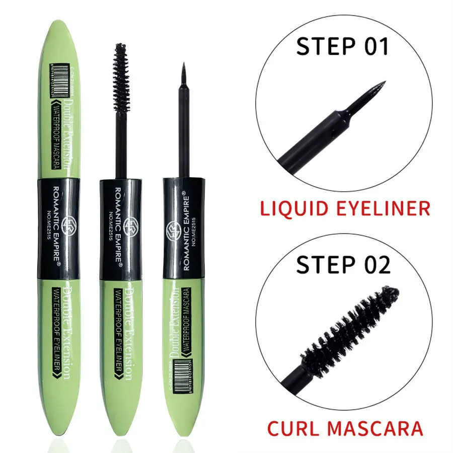 Rímel e delineador à prova d'água 2 em 1, fórmula de longa duração e à prova de manchas para olhos negrito e definidos, perfeito para festivais de música