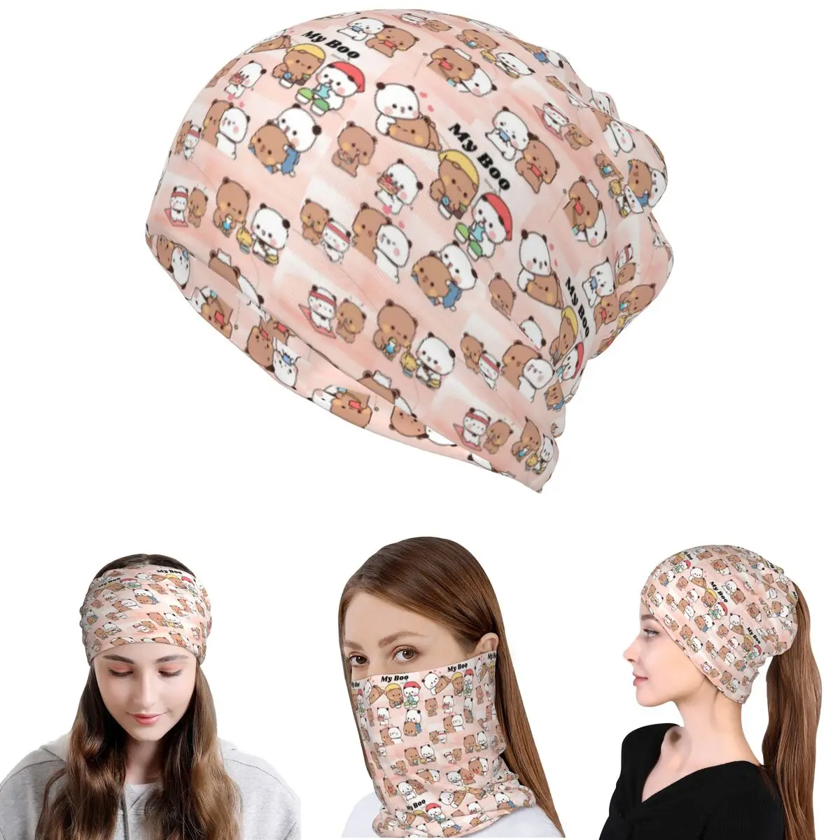 

Bubu Dudu Panda Bears Cartoon Bandana Neck Gaiter Wrap Scarf Multi-use Cycling Scarf Beanies Hat for Men Women Adult Washable