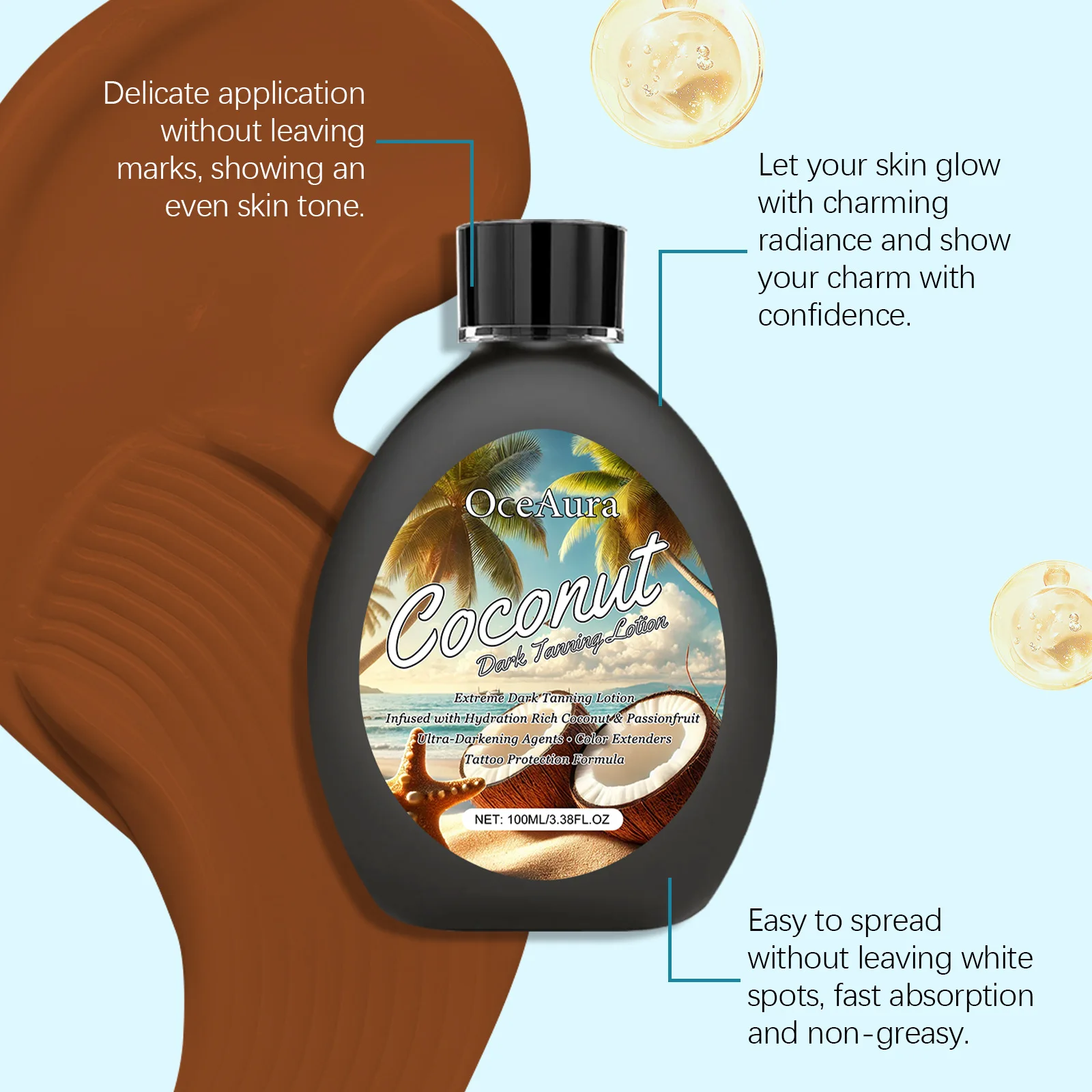 لوشن دباغة جوز الهند الداكن للوجه والجسم برونزي ترطيب عميق مغذي سرير شمسي رياضي مقاوم للماء كريم تسمير طبيعي بدون شمس