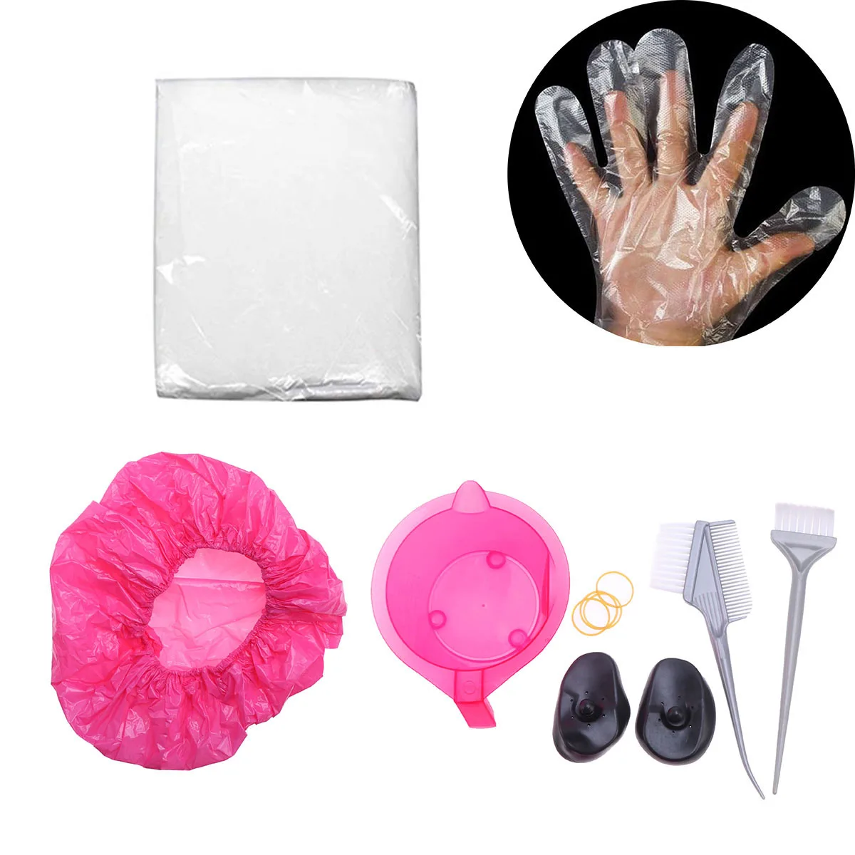

7Pcs Hair Coloring Dyeing Kit Essential DIY Hair Dye Tools Brush Comb Mixing Bowl Disposable Gloves Cape Ear Caps Shower Cap