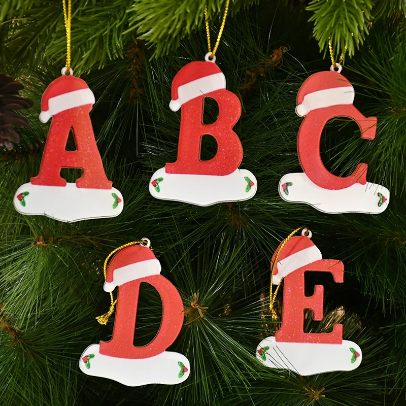 Christmas Acrylic Letter Pendant Merry Cristmas Tree 26 Letters Home Holiday Wooden Pendant Ornaments Xmas Party New Year Decor