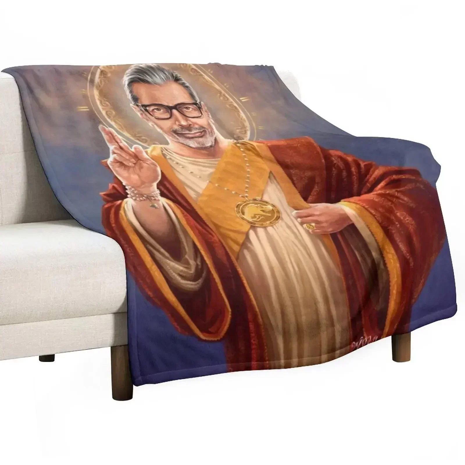 Saint Jeff of Goldblum - Jeff Goldblum Original Religious Painting Throw Blanket Hairy Thins Plush funny gift Shaggy Blankets