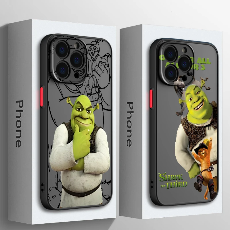 C-Cartoons Moive S-Shreks Coon Frosted Translucent For Apple iPhone 15 14 13 12 11 XS XR X 8 7 SE Pro Max Plus Mini Matte