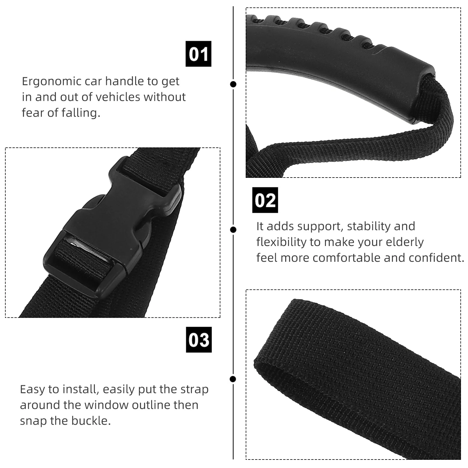 

Ergonomic Car H Black Plastic Auxiliary Grip Easy Install Auto Support for Elder Stability Flexibility Comfort Vehicle Safety