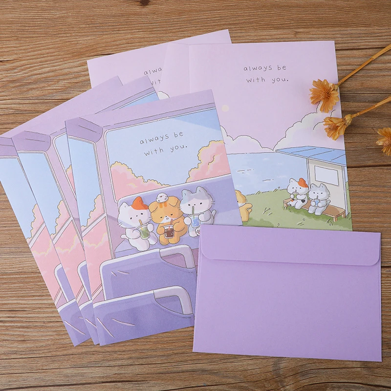 

Envelope letter set, creative Chinese style cartoon cat A5 embossed letter, exquisite and cute Western style envelope