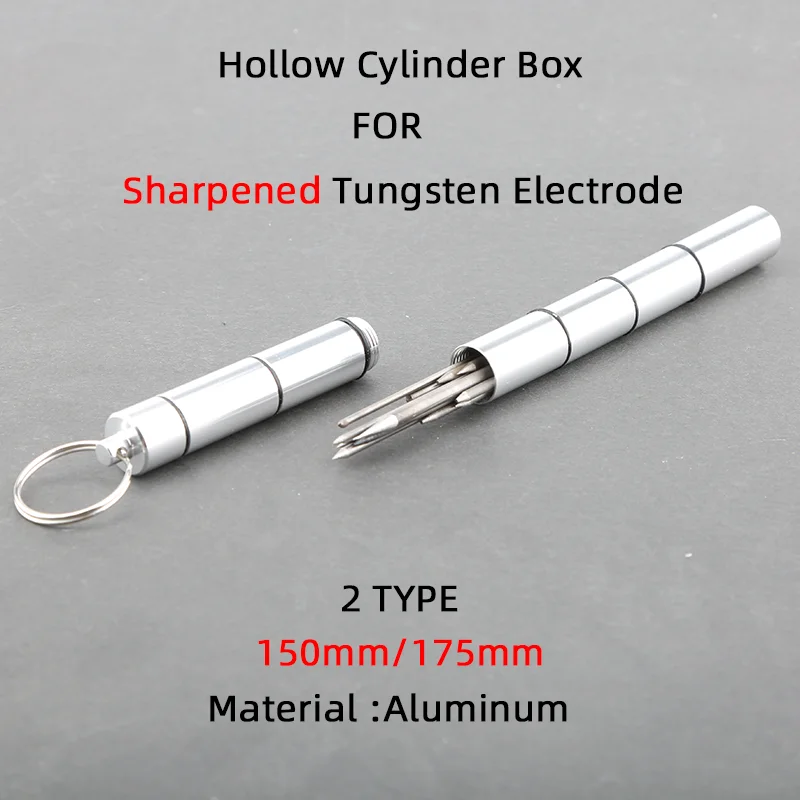 Caja de cilindro hueco para electrodos de tungsteno afilados, varillas de soldadura TIG, 150mm, 175mm, caja de cilindro hueco de aluminio