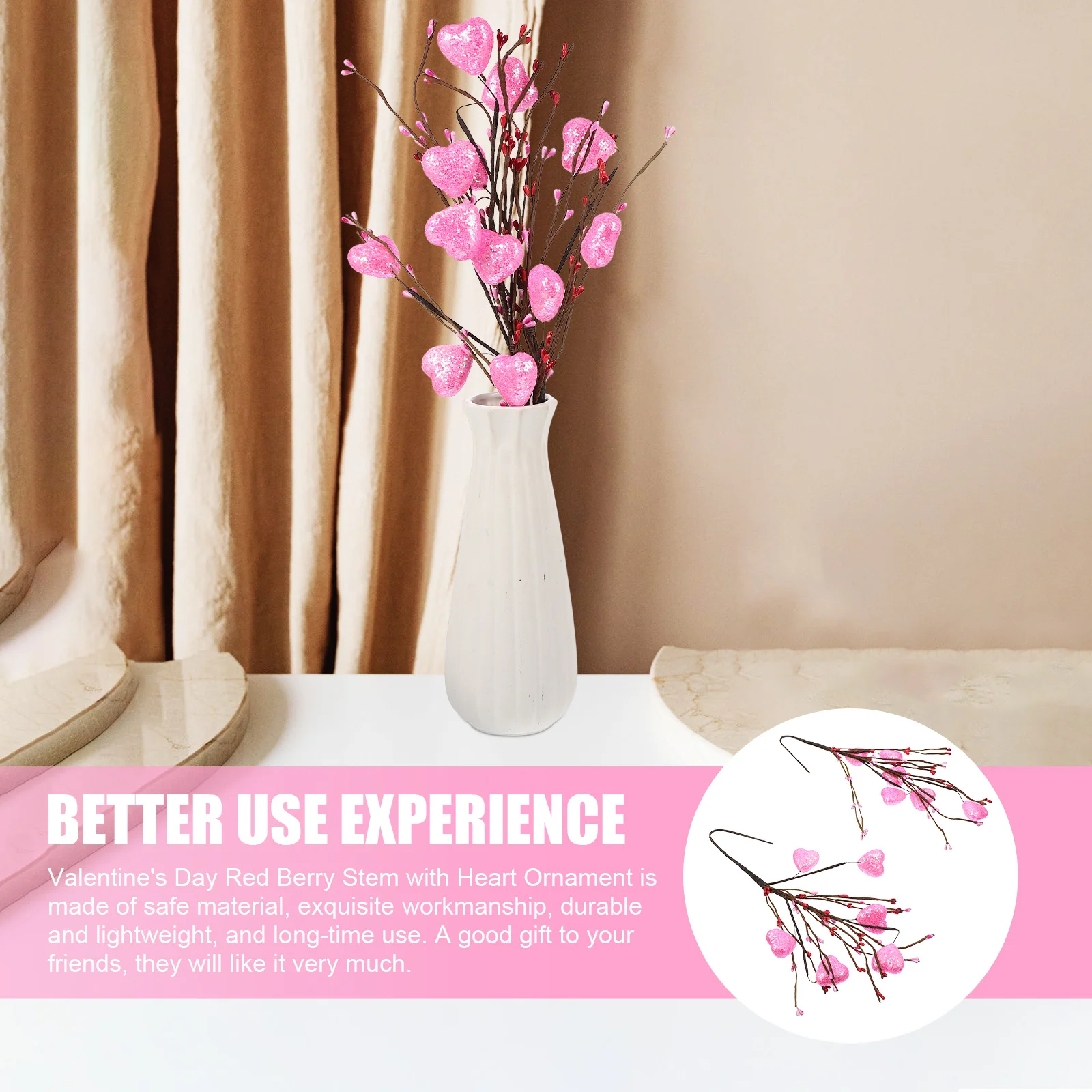 

2pcs Heart Flower Decor Valentine'S Day Picks Bright Foam Stems For Party Wedding Photography Garland Artificial Decoration