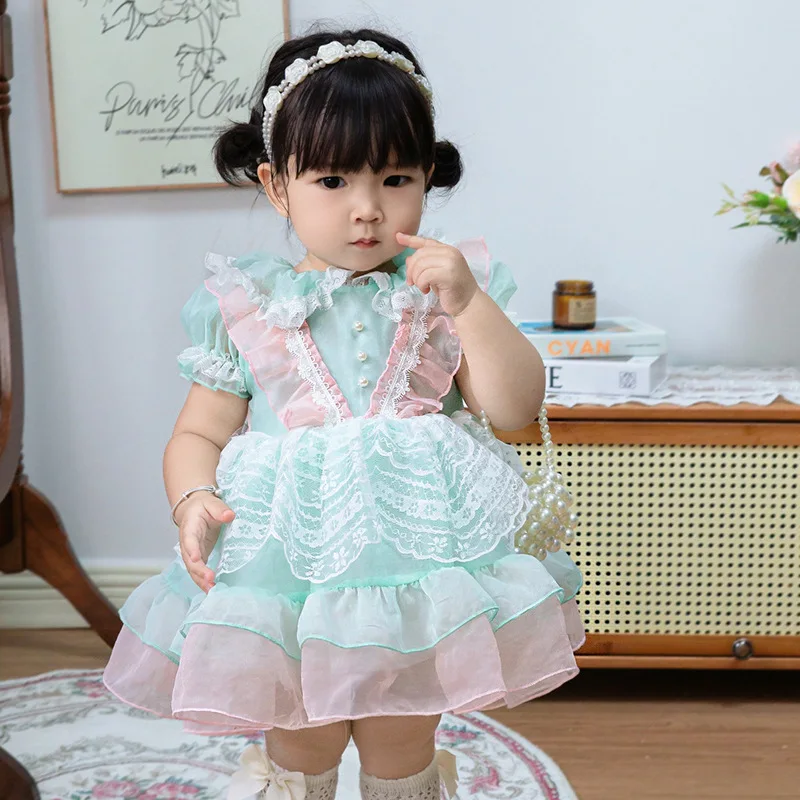 

Baby Girl Big Bow Lolita Dress Infant Lace Spanish Dresses Todder Girls 1 Year Birthday Ball Gown Children Boutique Clothes