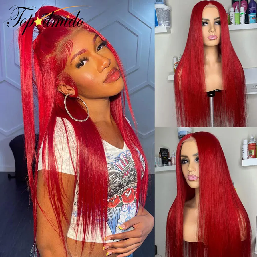 

Topodmido Red Color Lace Front Wig with Baby Hair 13x4 Straight Brazilian Hair Lace Front Human Hair Wigs for Women Closure Wigs