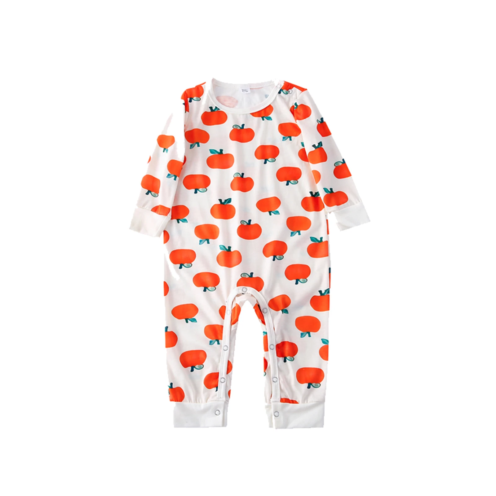 Family Pajamas Set with Cartoon Fruit Print, Buttons Ribbed Closure Halloween Theme Costumes