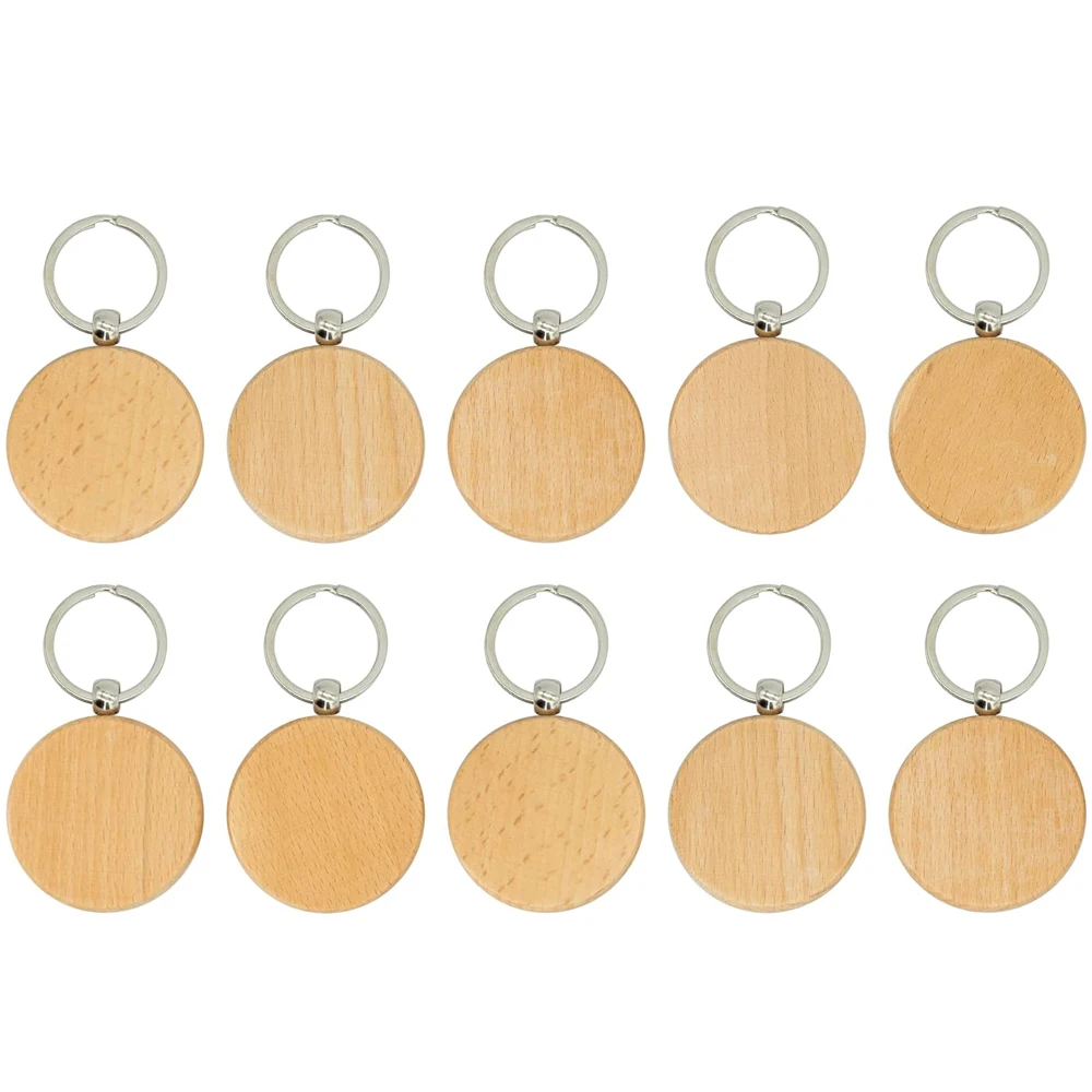 10 Pieces Wooden Keychain Blanks Laser Engraving Blanks Wood Blanks Key Chain Bulk Unfinished Wooden Key Ring Key Tag for DIY