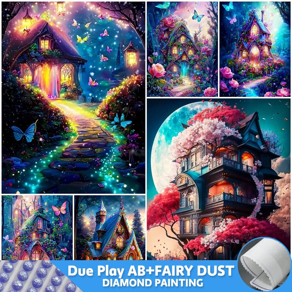 Fairy Dust AB House Rhinestone Pictures Mosaic Scenery Adult Craft DIY Embroidery Fantasy Full Drill Diamond Painting Wall Art