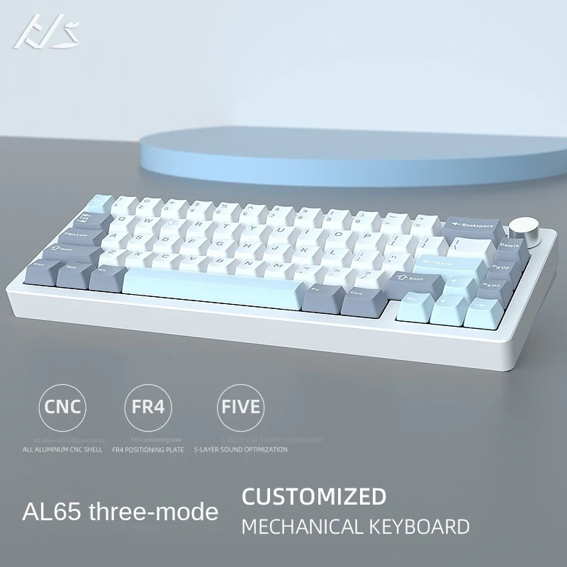 HJS AL65 VS R65 Mechanical Keyboard PBT 2.4G Wired Wireless CNC Aluminum Three Mode Customized Hot Swap RGB Gaming Keyboard