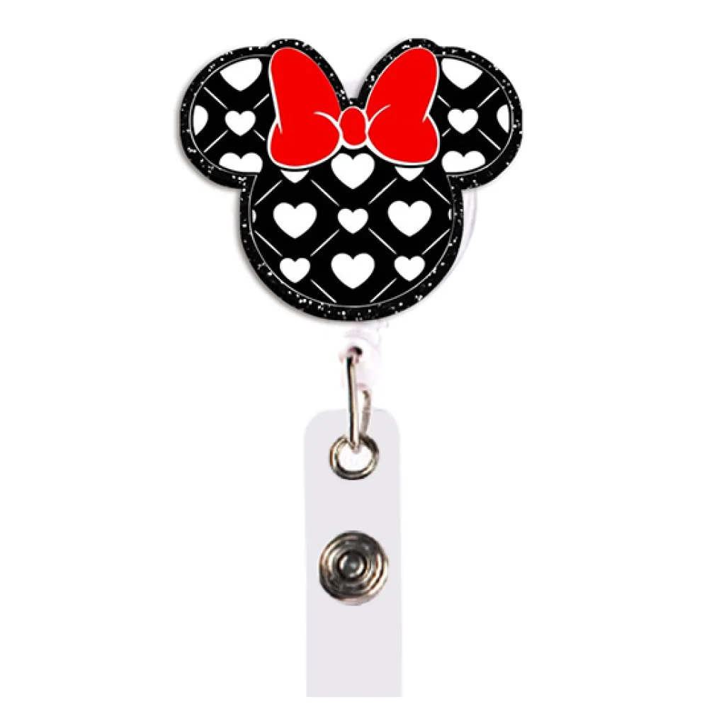 D M Cartoon Color Glitter Acrylic Reel Clip for Retractable Badge Reel for Nurses Doctors Students & ID Cards Gift Work Study