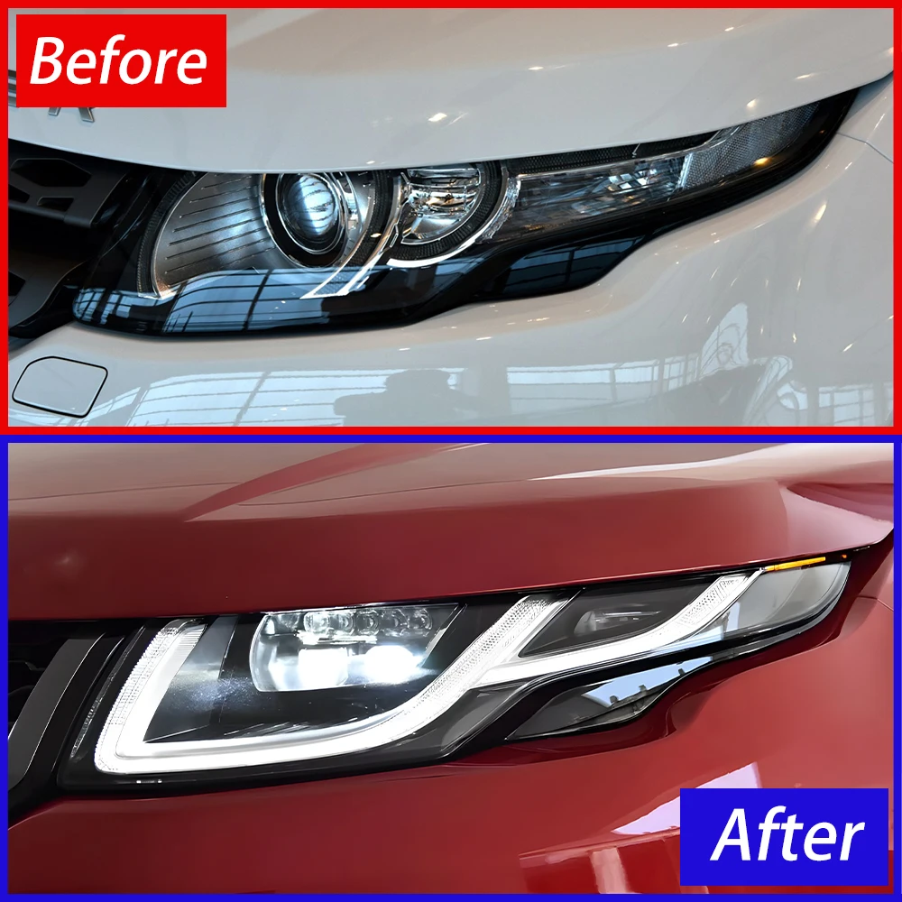 For  Evoque 2015-2019 Car Front Lamps Assembly Upgrade LED Dual  Beam Lens Auto Headlight Accessories