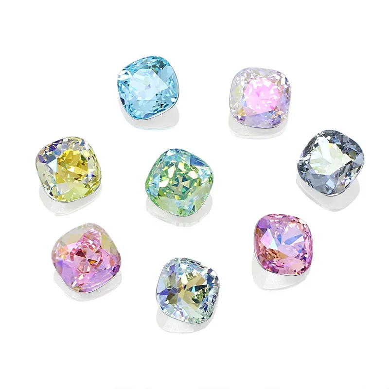 10 Uds. De diamantes de imitación de uñas elegantes de cristal cortado con cojín de colores mezclados, cristales para uñas K9, decoraciones para hacer joyas, piedras para manualidades y prendas