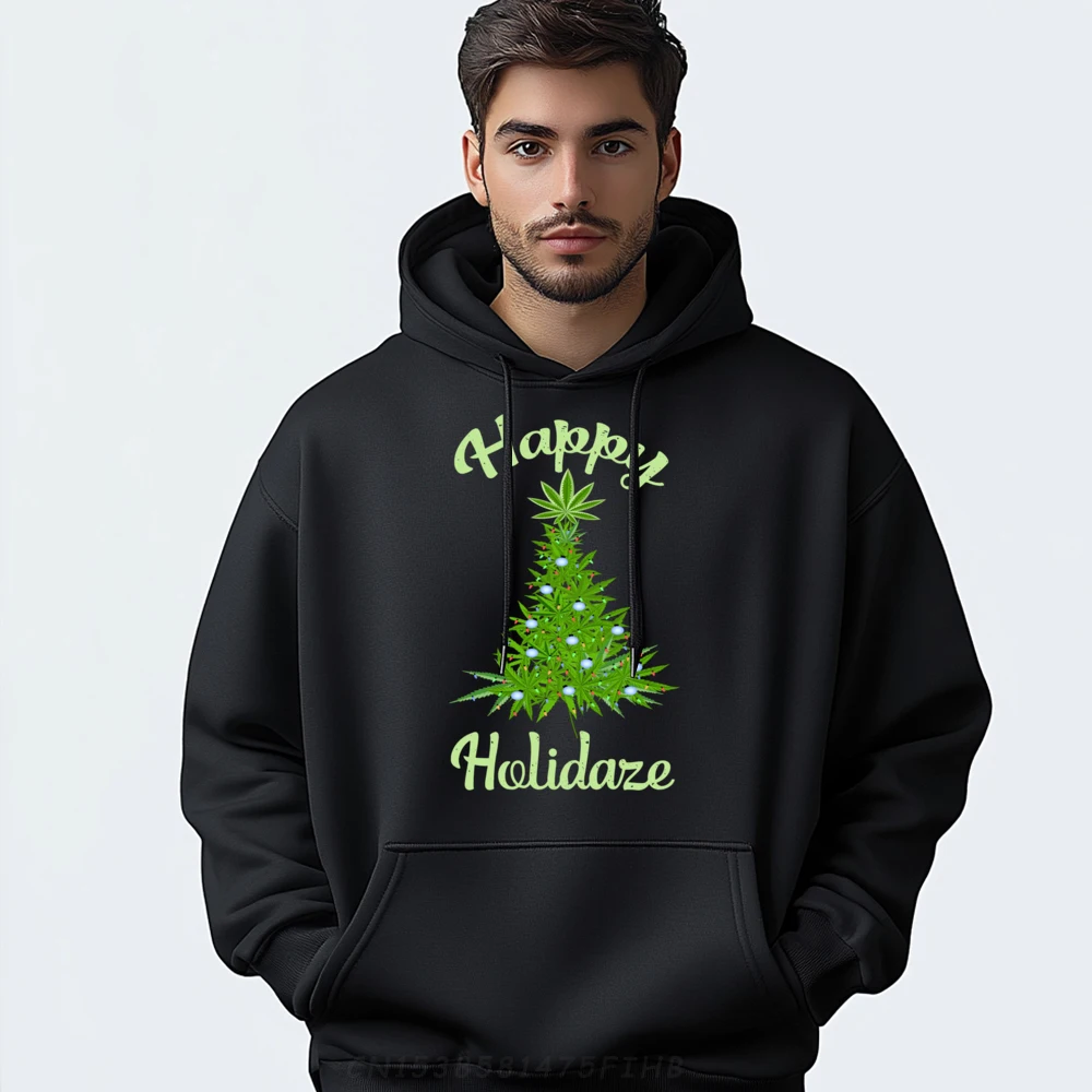 Happy Holidaze Weed Marijuana Leaf Cannabis Christmas Tree Luxury Hoodies Couples Hoodies Man Group