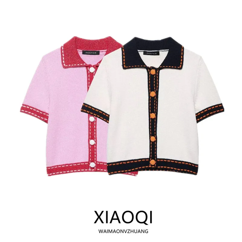 

2025 Autumn New Women's Knitted ort Sve Coat Button Collar Stitch Decorative Outerwear European Sle 67707