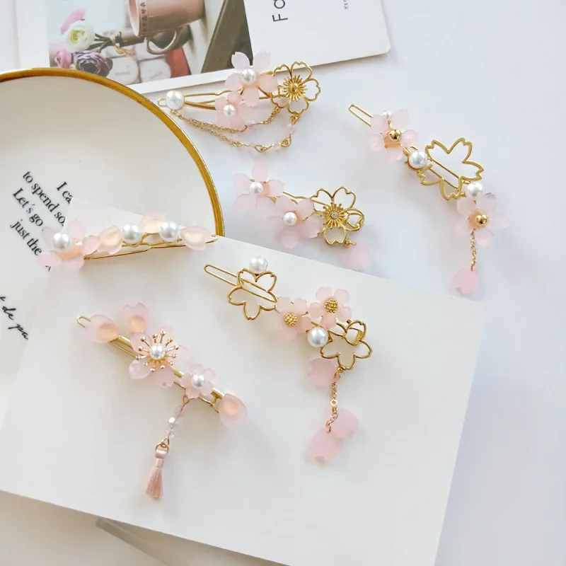 Japanese Cherry Blossom Daisy Flower Pink Sakura Hairpin Fashion Cute Animal Cat Rabbit Planet Hairclip for Women Girls flowers