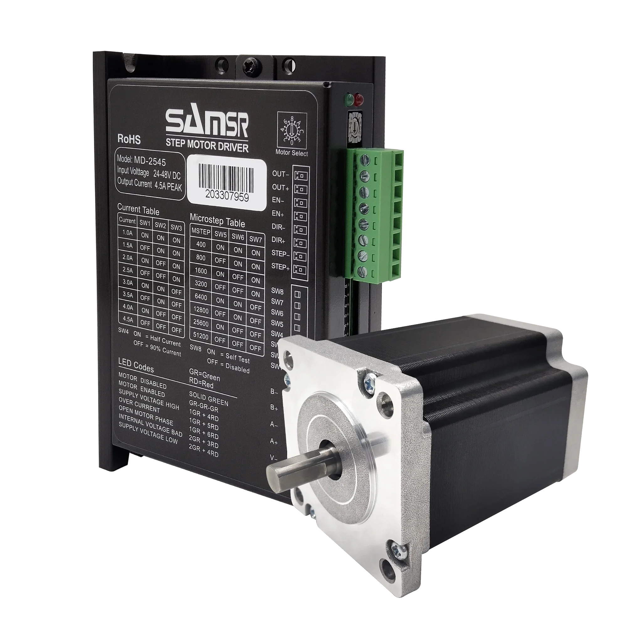 Samsr CE Rohs certificate nema 24 60mm hybrid high precision digital stepper motor kit +MD-2545 step driver for  machine