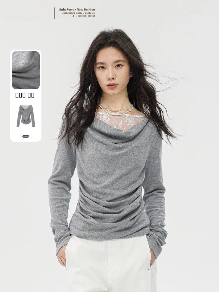 

Модный вязаный кружевной топ Весна 2026: Элегантный универсальный дизайн в стиле пэчворк, вдохновленный Memory's Starting Point, женский, с длинными рукавами