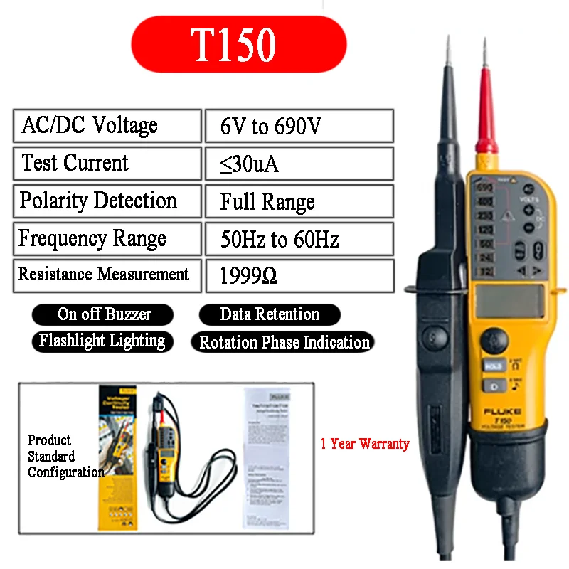 FLUKE T90 T110 T130 T150 Contactless Intelligent Clamp Type High Precision Ammeter Multimeter Digital