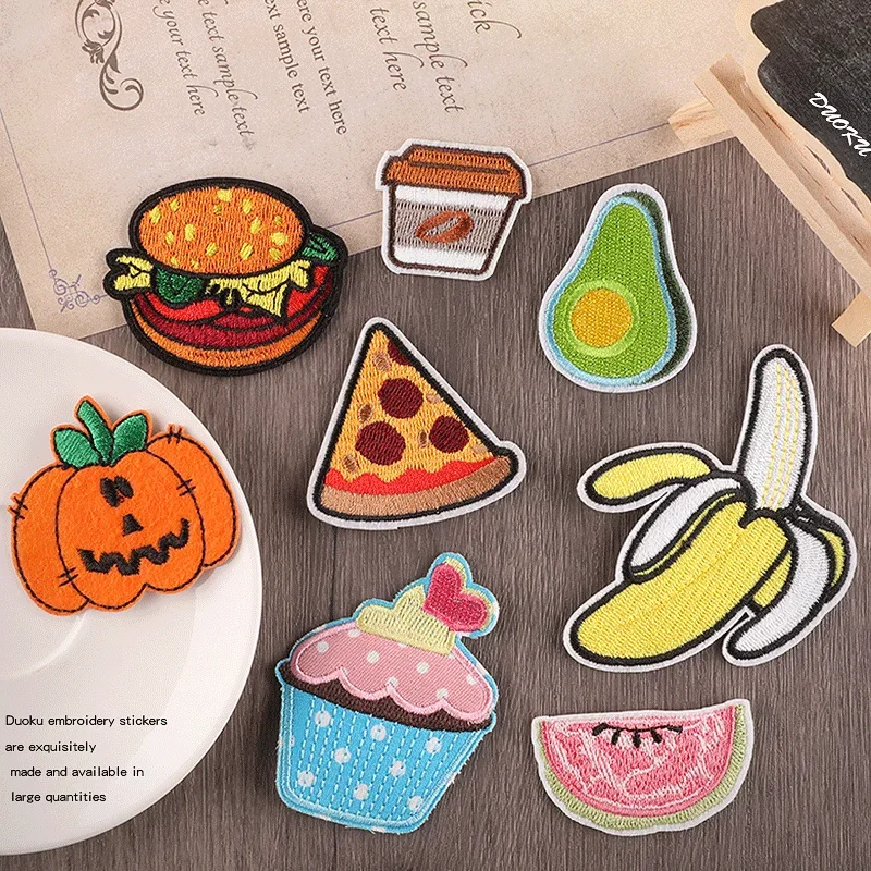 Cartoon Pizza Ice Cream Cake Embroidery Clothes DIY Avocado Banana Fruit Decor Embroidery Iron on Patch Scarf Accessories