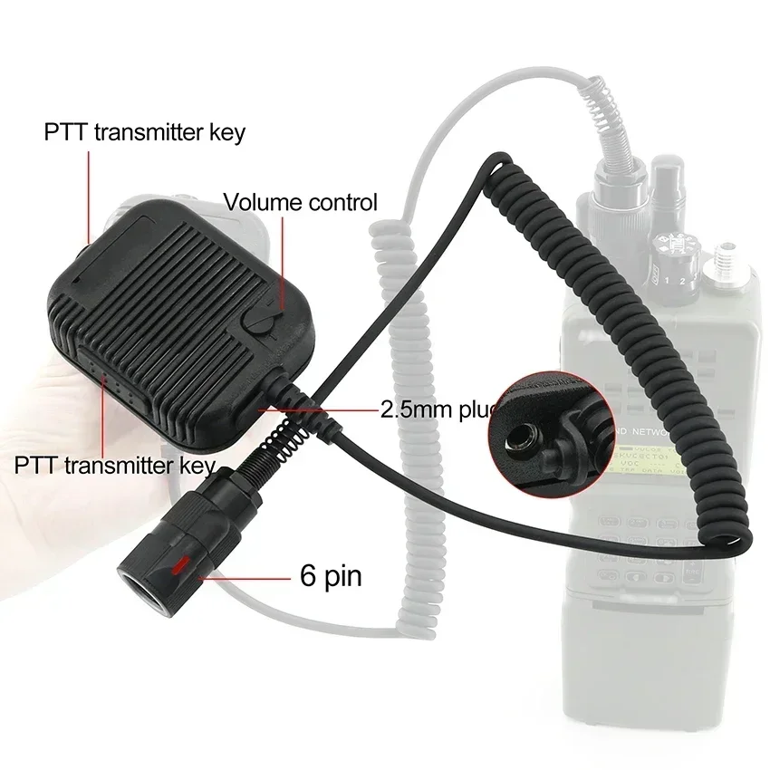 Adaptor Walkie-talkie PRC152 PRC148, mikrofon genggam 6-pin Ptt kompatibel dengan taktis PRC152 PRC148 PRC163 Radio