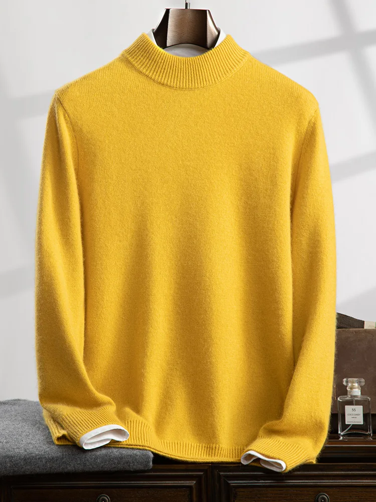 

High Quality Men Winter Basic 100% Cashmere Sweater Mock Neck Long Sleeve Pullover Cashmere Knitwear Smart Casual Clothing Tops