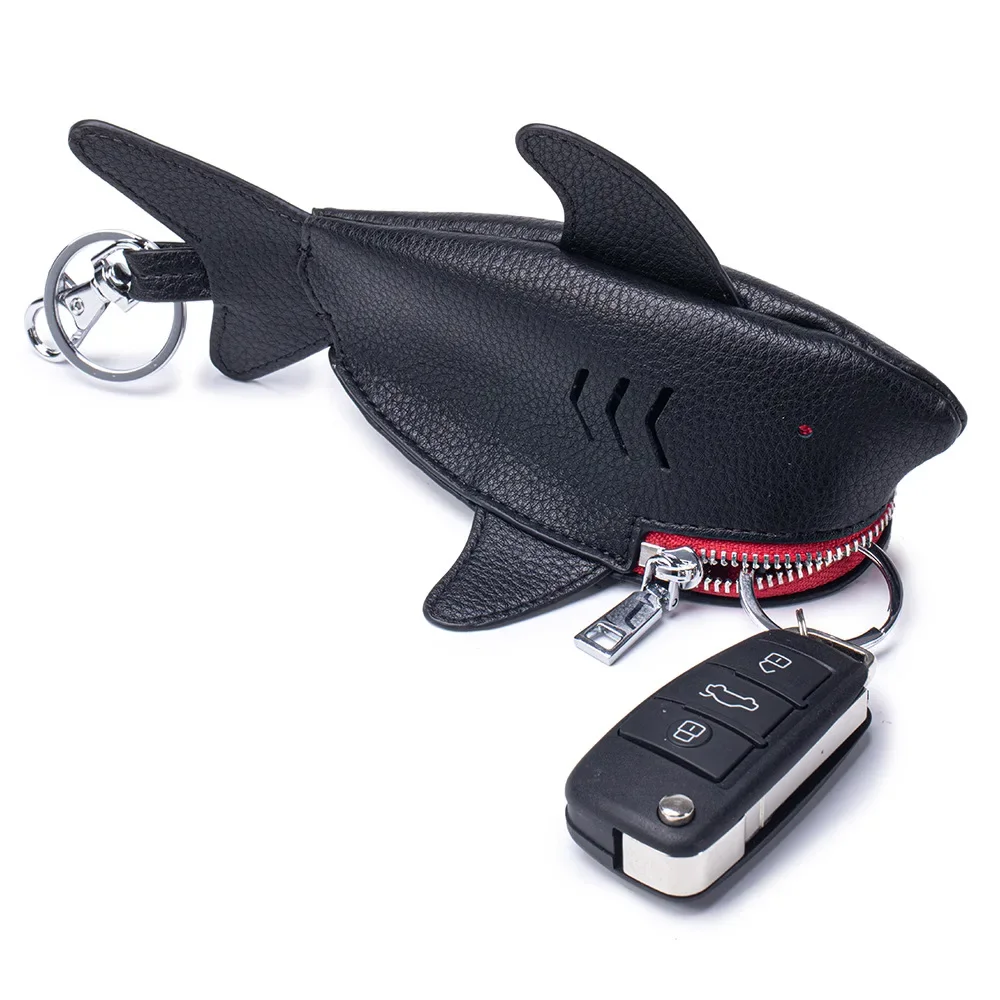 

Новый креативный чехол для ключей из натуральной кожи, портативный и универсальный защитный чехол для ключей в виде акулы, персонализированный кулон-кошелек и сумка для хранения
