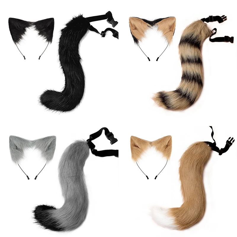 New Halloween Party Adjustable Simulation Fox Tail Plush Fox Ears Hair Band Cosplay Anime Exhibition Dress Up Accessories