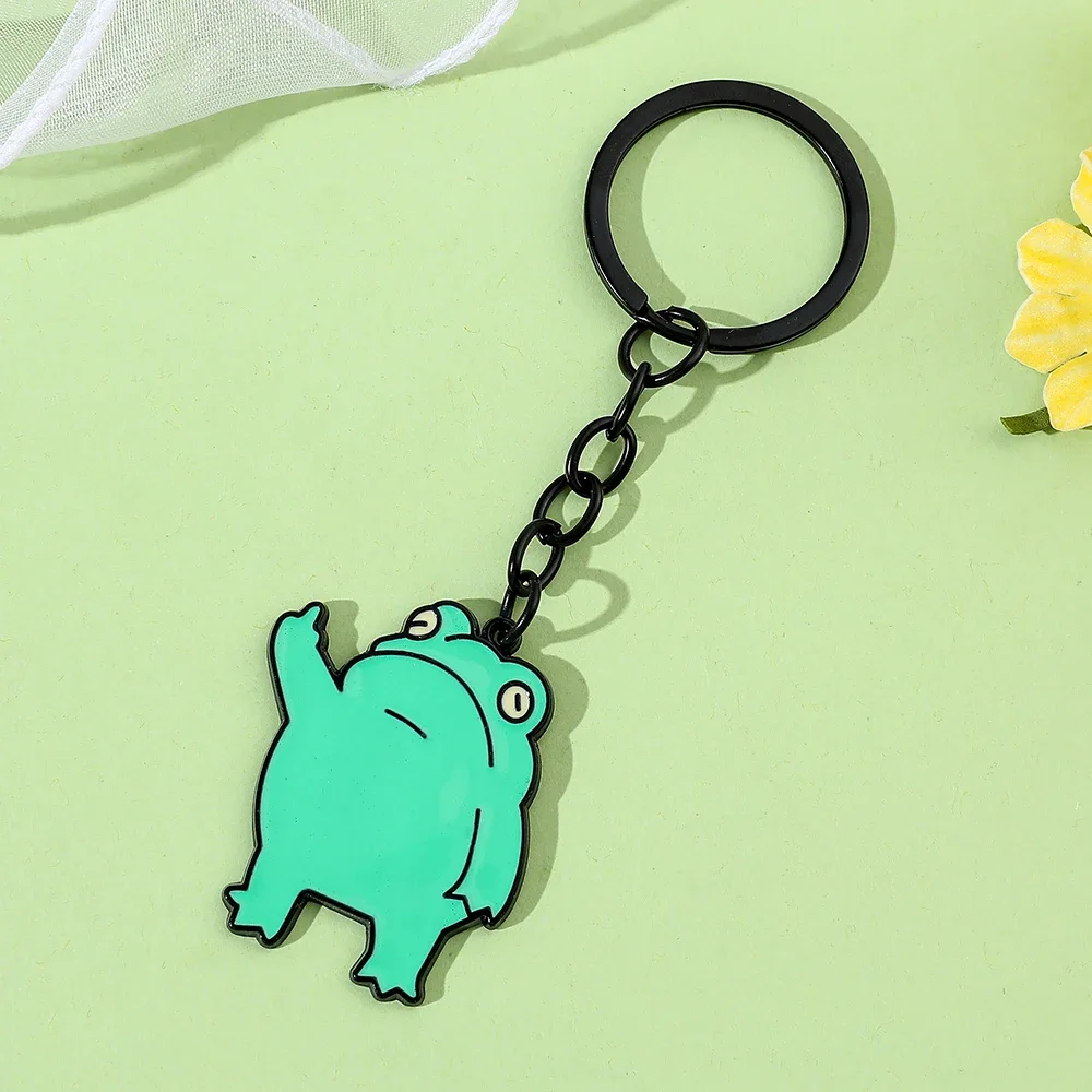 Personality Funny Green Middle Finger Frog Pendant Keychain for Women Men Friends Keyring Key Chain Holder Gifts