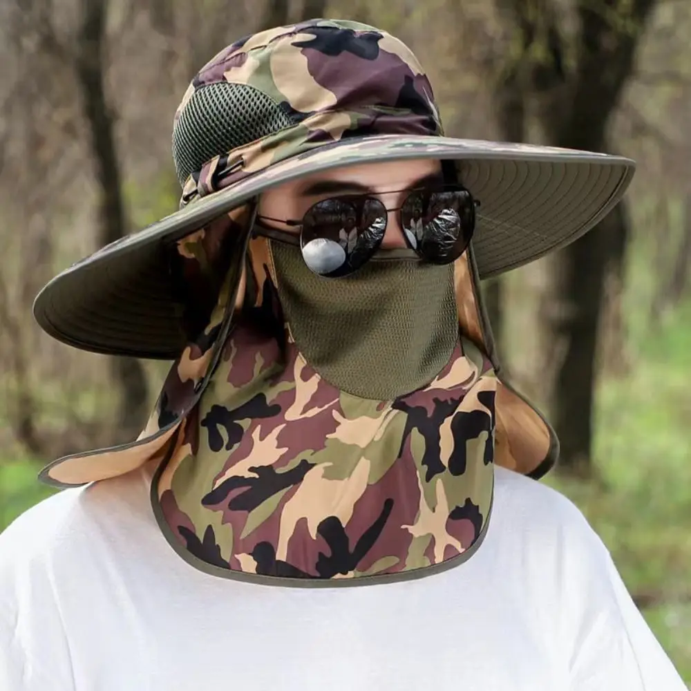 Fishing Hat With Mask Summer Sun Protection Wide Brim Women Men Sun Cap Outdoor Mountaineering Hunting Hiking Sun Hat