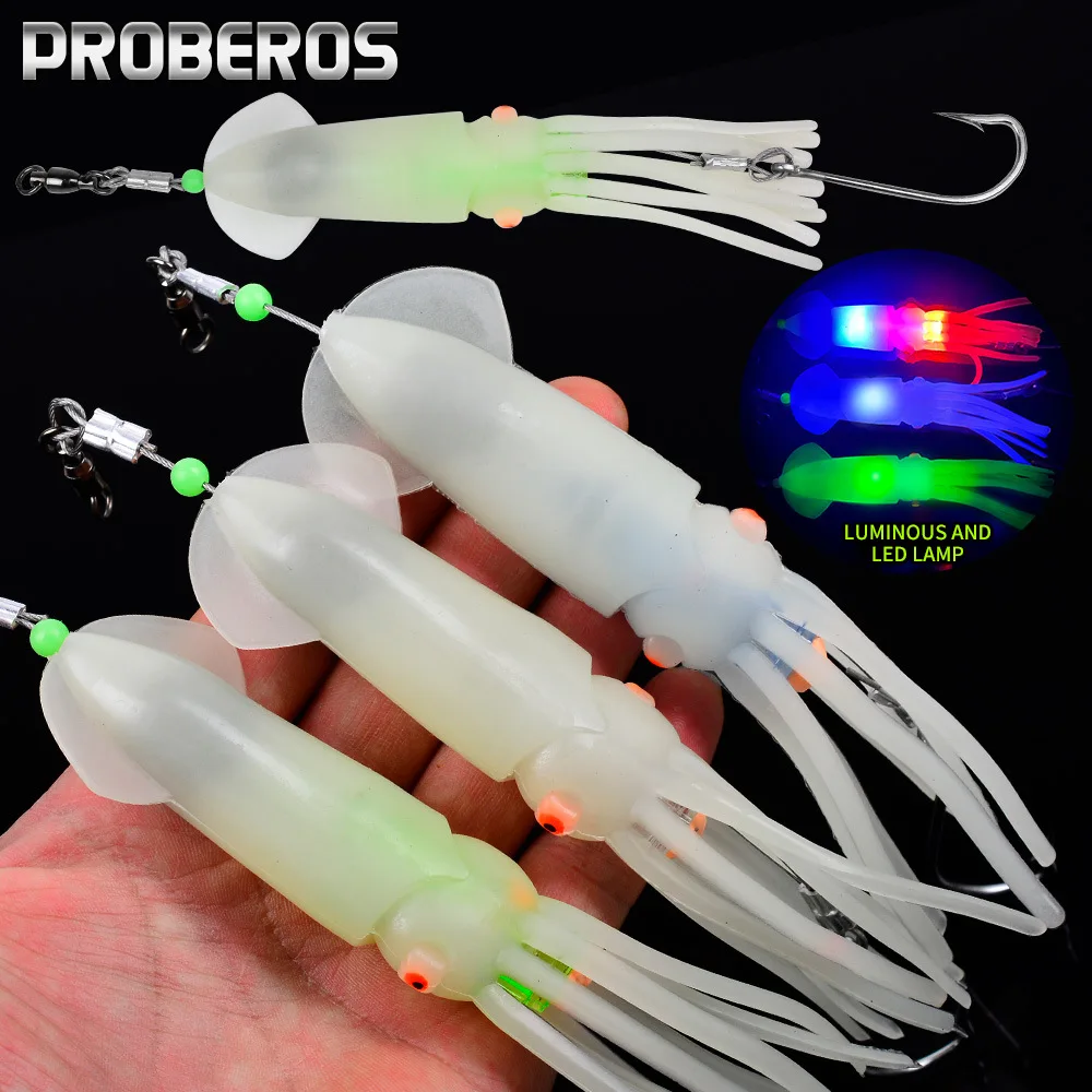 

1Piece Saltwater Squid Fishing Lures LED Hooks Squid Jig Halibut Lincod Salmon Striper Trolling Lures Flasher Skirts Bait
