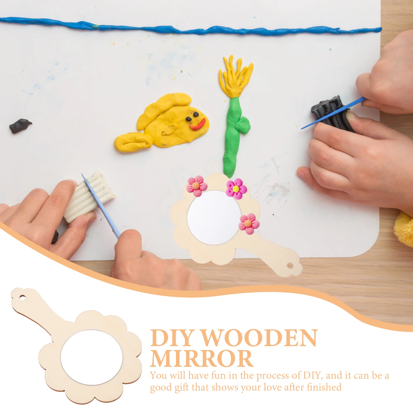 10 قطعة مرآة خشبية H عقد الحرف اليدوية للأطفال لعبة تعليمية لم تنته DIY ماكياج اكسسوارات فنون مرآة المنزلية