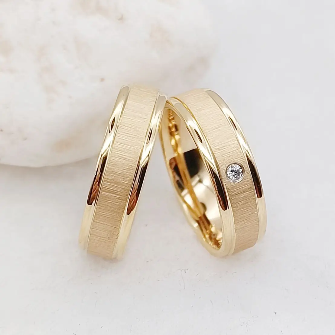 Wedding Rings Sets for Men and Women Handmade Unique Designer Matte 24k Gold Plated Titanium Jewelry Lover's Couples Ring