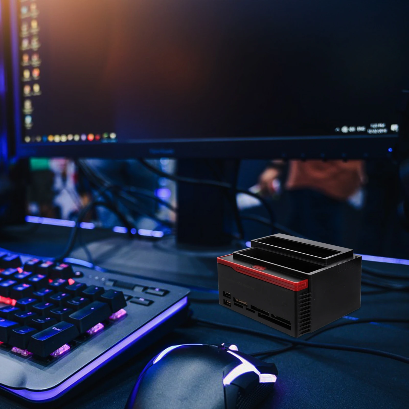 

Double Slot Docking Station Portable Hard Disk Enclosure Black Base 3TBx2 USB2.0 Hub 12V3A Power Bare Disk Plug